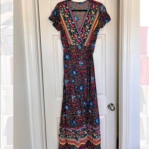 Maxi Print Dress w Short Sleeves